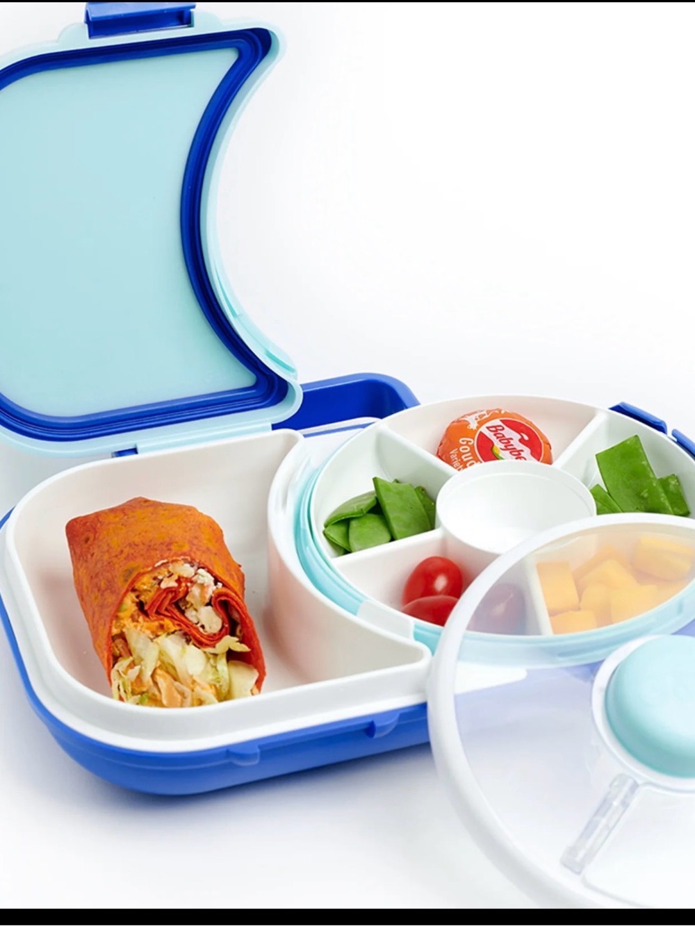 Blue Compartmental Lunchbox with Removable Divider and Snack Tray